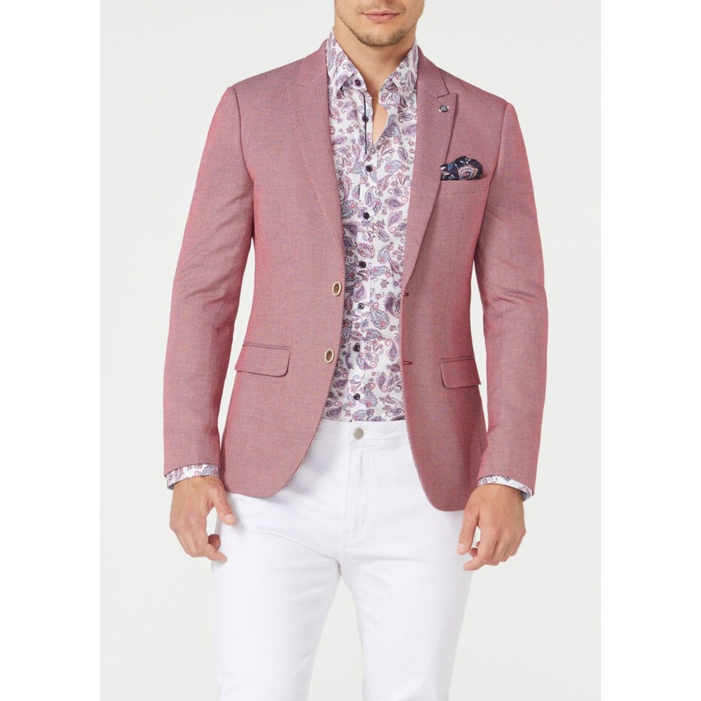 POLITIX Bespokes Mens Red Geometric Pattern‎ Blazer Jacket Size S